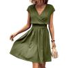 imageSweatyRocks Womens Short Batwing Sleeve Cross Wrap VNeck Aline Casual Swing Dress Plain Shirred Flared Short DressArmy Green