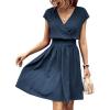 imageSweatyRocks Womens Short Batwing Sleeve Cross Wrap VNeck Aline Casual Swing Dress Plain Shirred Flared Short DressNavy Blue