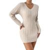 imageSweatyRocks Womens V Neck Long Sleeve Knit Dress Casual Slim Fit Mini Pencil DressesApricot