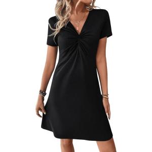 imageSweatyRocks Womens Casual Short Sleeve V Neck Tee Shirt Dress Twist Front A Line Short DressesBlack