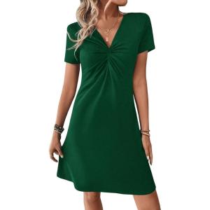 imageSweatyRocks Womens Casual Short Sleeve V Neck Tee Shirt Dress Twist Front A Line Short DressesDark Green
