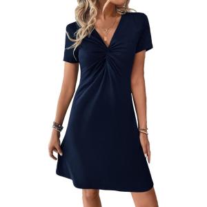 imageSweatyRocks Womens Casual Short Sleeve V Neck Tee Shirt Dress Twist Front A Line Short DressesNavy Blue