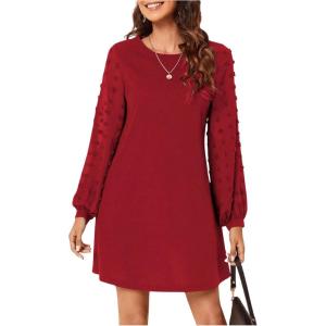 imageSweatyRocks Womens Elegant Mesh Contrast Long Sleeve A Line Mini Short DressRed