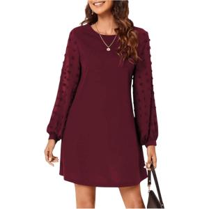 imageSweatyRocks Womens Elegant Mesh Contrast Long Sleeve A Line Mini Short DressSolid Burgundy