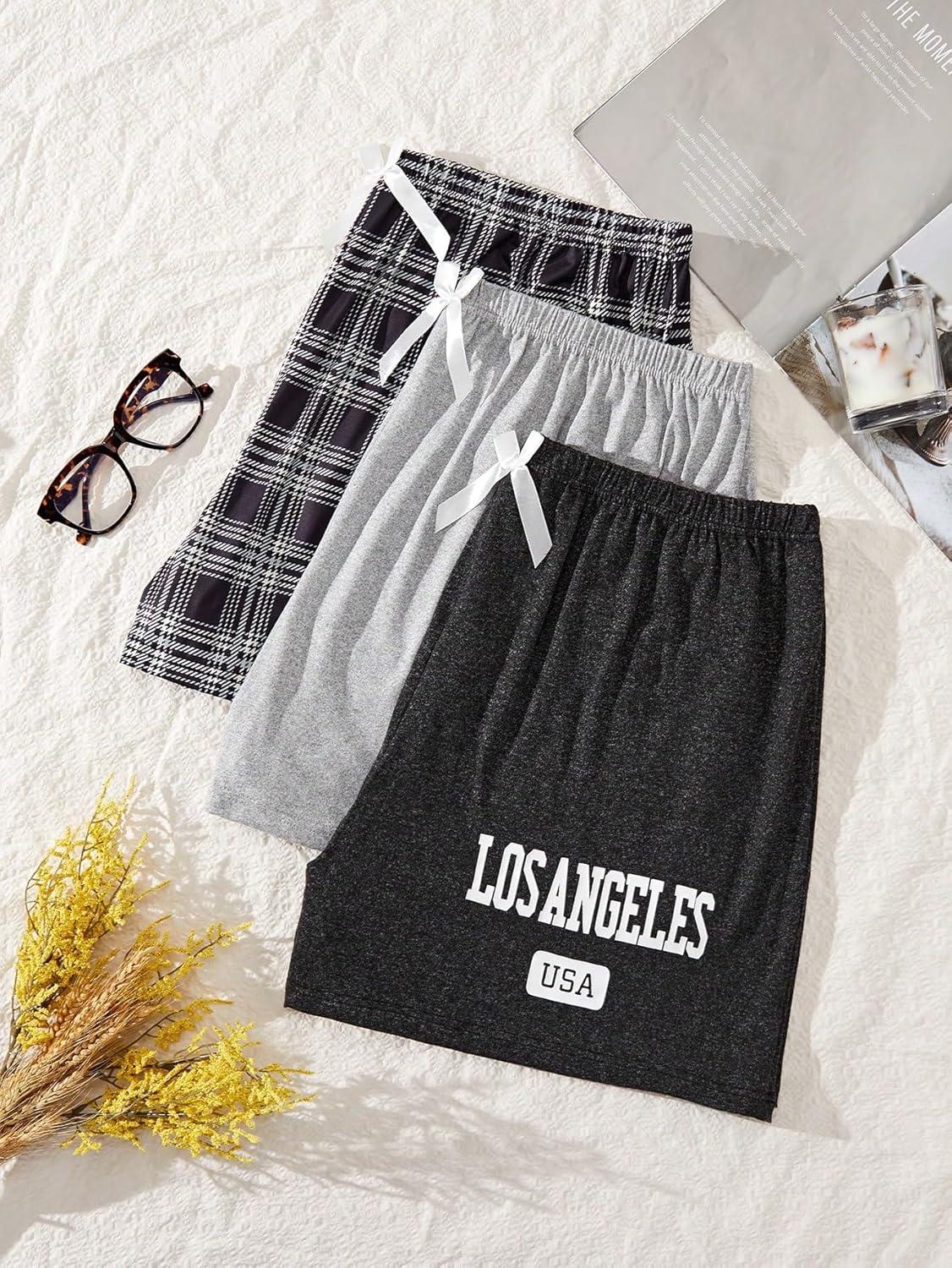 imageSweatyRocks Womens 3 Pack Plus Size Pajama Shorts Elastic High Waisted Lounge Sleep ShortsMulticolor
