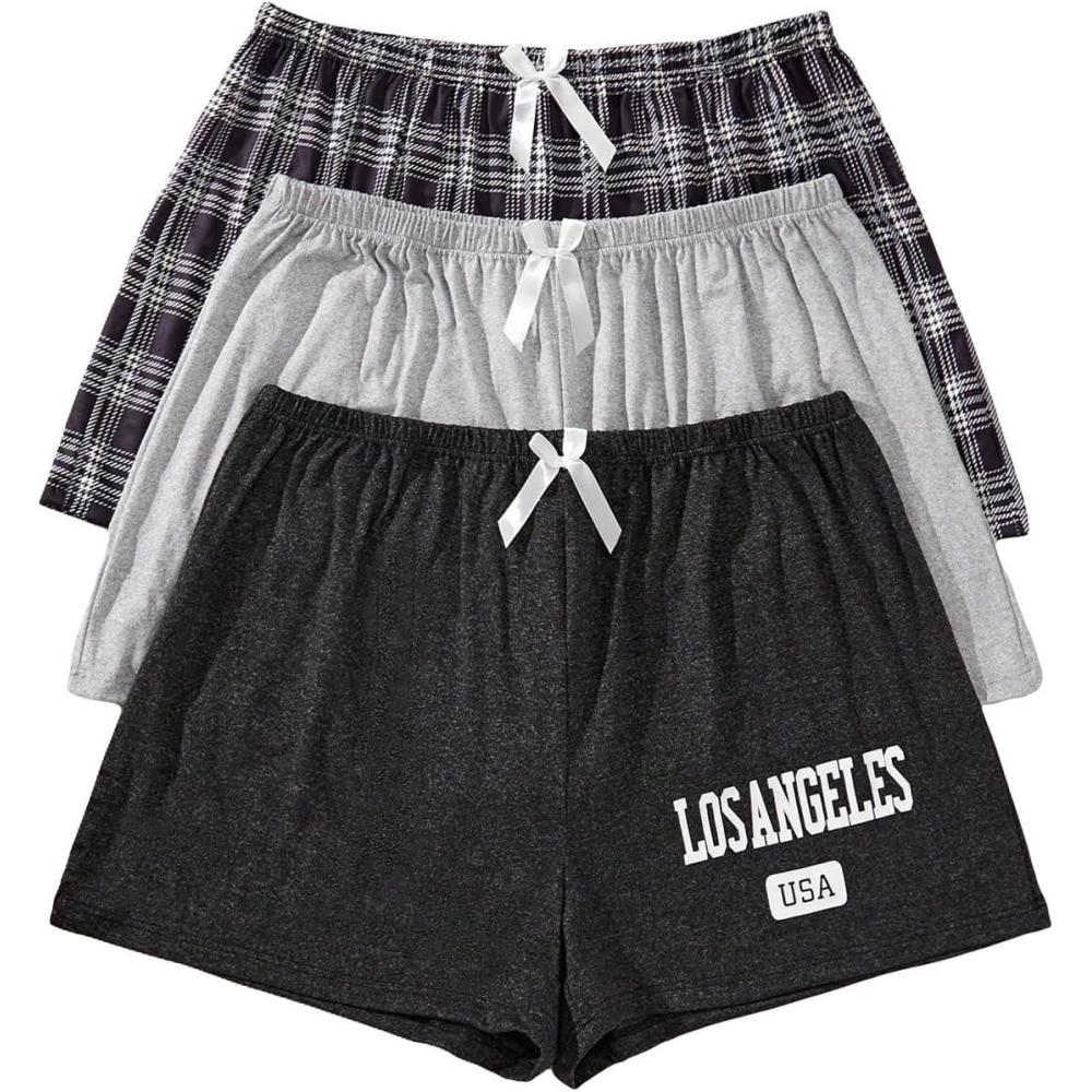 imageSweatyRocks Womens 3 Pack Plus Size Pajama Shorts Elastic High Waisted Lounge Sleep ShortsMulticolor