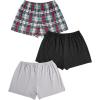 imageSweatyRocks Womens 3 Pack Plus Size Pajama Shorts Elastic High Waisted Lounge Sleep ShortsGrey Black Plaid
