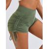 imageSweatyRocks Womens Drawstring Side Ruched Biker Shorts Solid High Waisted Yoga Workout Athletic ShortsArmy Green