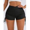 imageSweatyRocks Womens Drawstring Side Ruched Biker Shorts Solid High Waisted Yoga Workout Athletic ShortsBlack