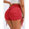 imageSweatyRocks Womens Drawstring Side Ruched Biker Shorts Solid High Waisted Yoga Workout Athletic ShortsRed