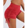 imageSweatyRocks Womens Drawstring Side Ruched Biker Shorts Solid High Waisted Yoga Workout Athletic ShortsRed