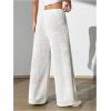 imageSweatyRocks Womens Wide Leg Pants Sheer Floral Embroidery Drawstring High Waist Long TrousersWhite