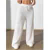 imageSweatyRocks Womens Wide Leg Pants Sheer Floral Embroidery Drawstring High Waist Long TrousersWhite