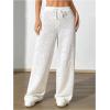 imageSweatyRocks Womens Wide Leg Pants Sheer Floral Embroidery Drawstring High Waist Long TrousersWhite