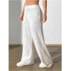 imageSweatyRocks Womens Wide Leg Pants Sheer Floral Embroidery Drawstring High Waist Long TrousersWhite