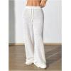 imageSweatyRocks Womens Wide Leg Pants Sheer Floral Embroidery Drawstring High Waist Long TrousersWhite