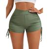 imageSweatyRocks Womens Drawstring Side Ruched Biker Shorts Solid High Waisted Yoga Workout Athletic ShortsArmy Green