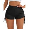 imageSweatyRocks Womens Drawstring Side Ruched Biker Shorts Solid High Waisted Yoga Workout Athletic ShortsBlack