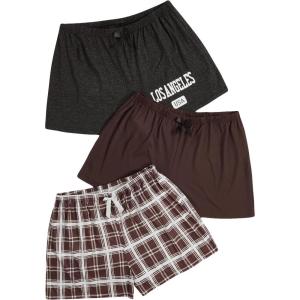 imageSweatyRocks Womens 3 Pack Plus Size Pajama Shorts Elastic High Waisted Lounge Sleep ShortsBlack and Brown