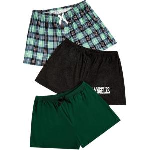 imageSweatyRocks Womens 3 Pack Plus Size Pajama Shorts Elastic High Waisted Lounge Sleep ShortsGreen and Black
