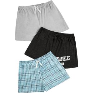 imageSweatyRocks Womens 3 Pack Plus Size Pajama Shorts Elastic High Waisted Lounge Sleep ShortsGrey and Blue