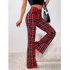 imageSweatyRocks WWomens Plaid Ruched Elastic Waist Flare Wide Leg Pants Tartan Print Bell Bottom Long TrousersRed Black