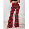 imageSweatyRocks WWomens Plaid Ruched Elastic Waist Flare Wide Leg Pants Tartan Print Bell Bottom Long TrousersRed Black