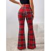 imageSweatyRocks WWomens Plaid Ruched Elastic Waist Flare Wide Leg Pants Tartan Print Bell Bottom Long TrousersRed Black