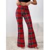 imageSweatyRocks WWomens Plaid Ruched Elastic Waist Flare Wide Leg Pants Tartan Print Bell Bottom Long TrousersRed Black