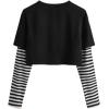 imageSweatyRocks Womens Color Block Butterfly Print Striped Long Sleeve Crop Top T ShirtBlack Striped