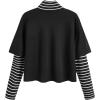 imageSweatyRocks Womens Color Block Butterfly Print Striped Long Sleeve Crop Top T ShirtBlack White Letter