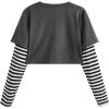 imageSweatyRocks Womens Color Block Butterfly Print Striped Long Sleeve Crop Top T ShirtDark Grey
