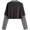 imageSweatyRocks Womens Color Block Butterfly Print Striped Long Sleeve Crop Top T ShirtDeep Grey Stripe