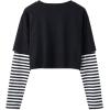 imageSweatyRocks Womens Color Block Butterfly Print Striped Long Sleeve Crop Top T ShirtFloral Black White