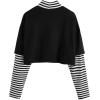 imageSweatyRocks Womens Color Block Butterfly Print Striped Long Sleeve Crop Top T ShirtGraphic Black White