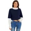 imageSweatyRocks Womens Color Block Butterfly Print Striped Long Sleeve Crop Top T ShirtNavy Blue White
