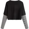 imageSweatyRocks Womens Color Block Butterfly Print Striped Long Sleeve Crop Top T ShirtPlain Black