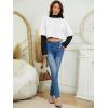 imageSweatyRocks Womens Color Block Butterfly Print Striped Long Sleeve Crop Top T ShirtWhite and Black