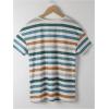 imageSweatyRocks Womens Colorful Striped Drop Shoulder T Shirts V Neck Short Sleeve Retro Tee TopsBlue
