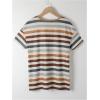 imageSweatyRocks Womens Colorful Striped Drop Shoulder T Shirts V Neck Short Sleeve Retro Tee TopsBrown