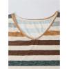 imageSweatyRocks Womens Colorful Striped Drop Shoulder T Shirts V Neck Short Sleeve Retro Tee TopsBrown
