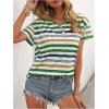 imageSweatyRocks Womens Colorful Striped Drop Shoulder T Shirts V Neck Short Sleeve Retro Tee TopsGreen