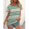 imageSweatyRocks Womens Colorful Striped Drop Shoulder T Shirts V Neck Short Sleeve Retro Tee TopsGreen