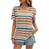 imageSweatyRocks Womens Colorful Striped Drop Shoulder T Shirts V Neck Short Sleeve Retro Tee TopsMulticolor