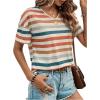 imageSweatyRocks Womens Colorful Striped Drop Shoulder T Shirts V Neck Short Sleeve Retro Tee TopsMulticolor