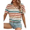 imageSweatyRocks Womens Colorful Striped Drop Shoulder T Shirts V Neck Short Sleeve Retro Tee TopsMulticolor