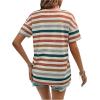 imageSweatyRocks Womens Colorful Striped Drop Shoulder T Shirts V Neck Short Sleeve Retro Tee TopsMulticolor