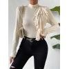 imageSweatyRocks Womens Elegant Ruffle Trim Mock Neck T Shirts Slim Fit Long Sleeve Tee TopsApricot