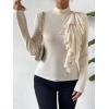 imageSweatyRocks Womens Elegant Ruffle Trim Mock Neck T Shirts Slim Fit Long Sleeve Tee TopsApricot