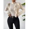 imageSweatyRocks Womens Elegant Ruffle Trim Mock Neck T Shirts Slim Fit Long Sleeve Tee TopsApricot